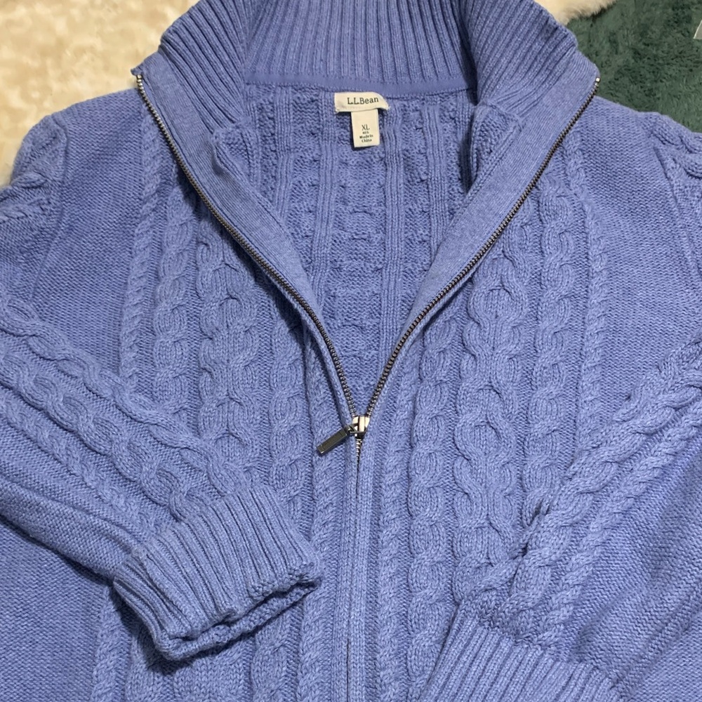 L.L. Bean Periwinkle Cable Knit Zip Sweater